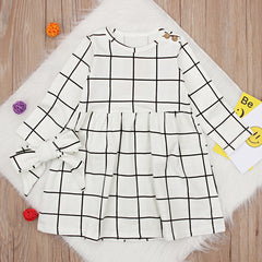 Girls Long Sleeve Plaid Dress Headband Two-piece Skirt Kid Set