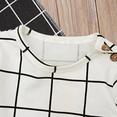 Girls Long Sleeve Plaid Dress Headband Two-piece Skirt Kid Set