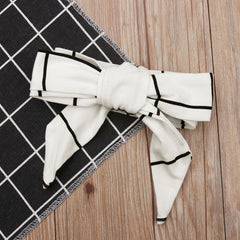 Girls Long Sleeve Plaid Dress Headband Two-piece Skirt Kid Set