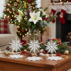 6PCS Set 6.1in Snowflake Christmas Hanging Ornaments Tree Hangers Rustic Metal Christmas Tree Decorations Holiday Party Supplies